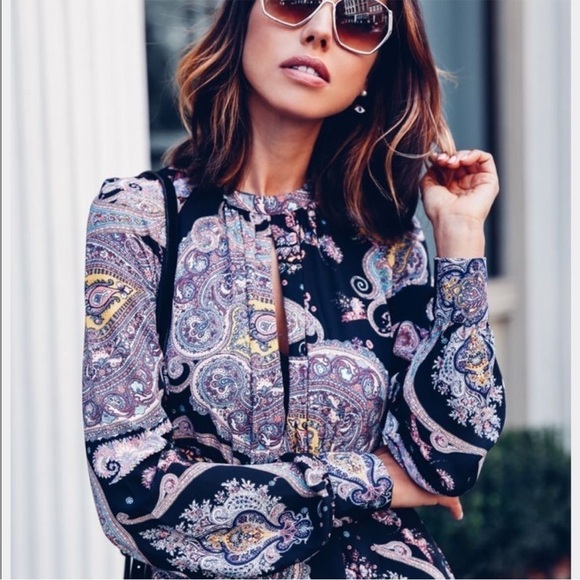 Express Black and Purple Paisley Long Sleeve Maxi Dress - Picture 2 of 15